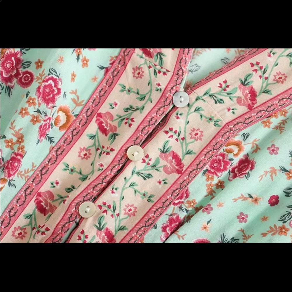 Boho gypsy maxi dress mint green paisley floral - Picture 5 of 7